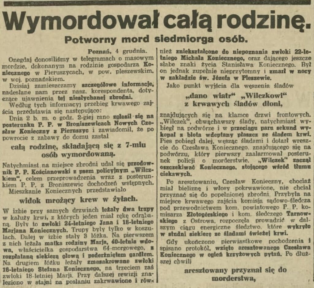 wycinek z gazety opisujący zbrodnię w Skolimowie